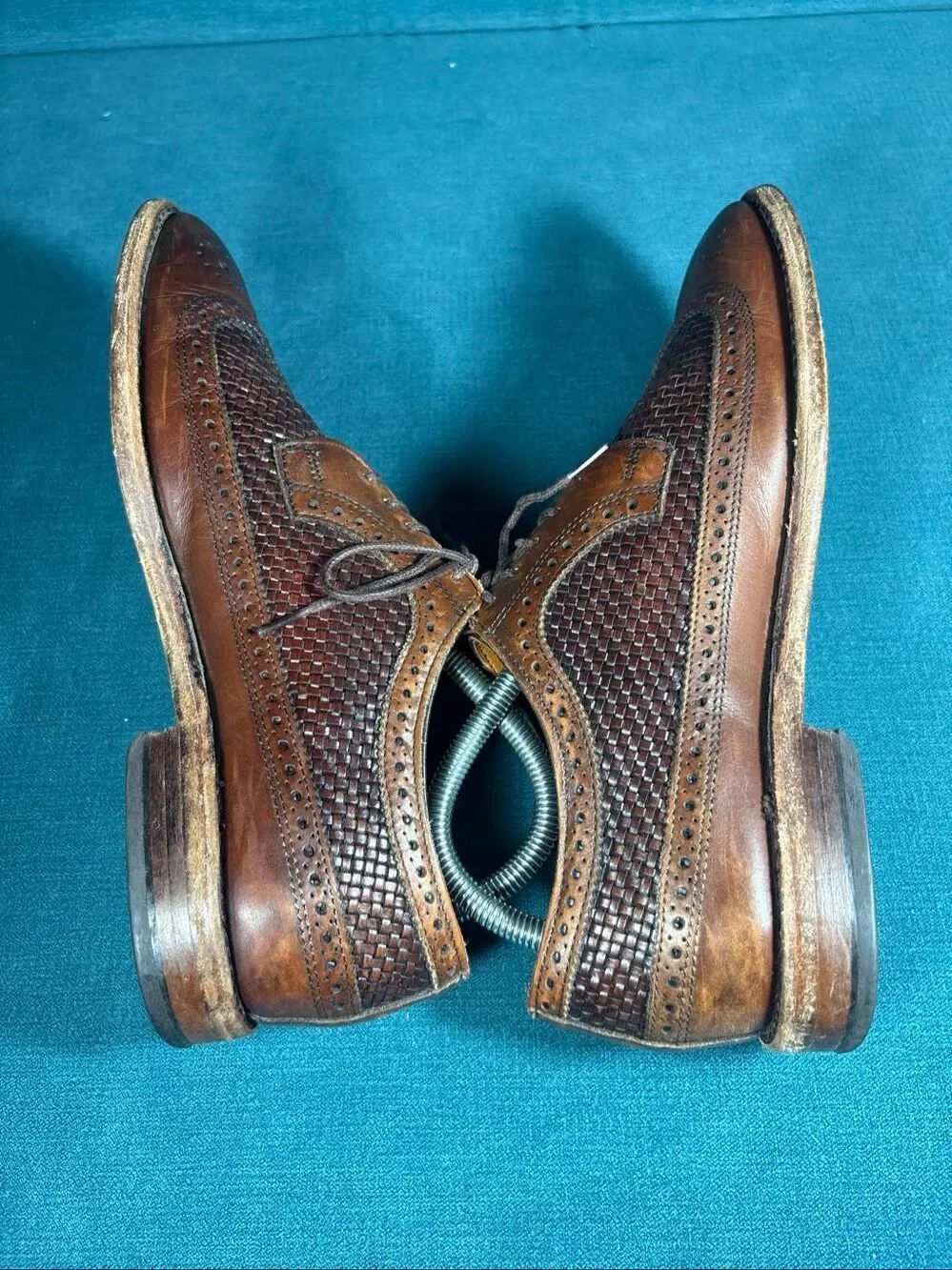 Allen Edmonds Woven Broadstreet Brown Leather Woven Wingtip Oxfords Men's 7.5 D